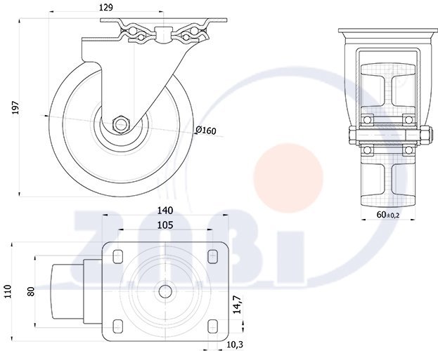 Plastové koleso 160 mm otočná vidlica