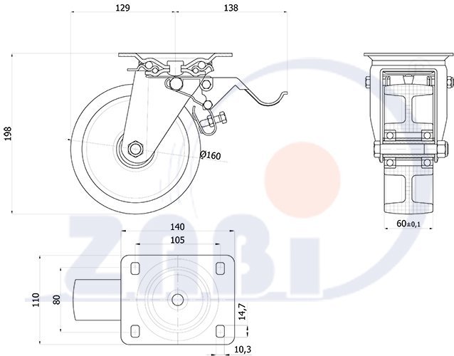 Plastové koleso 160 mm otočná vidlica