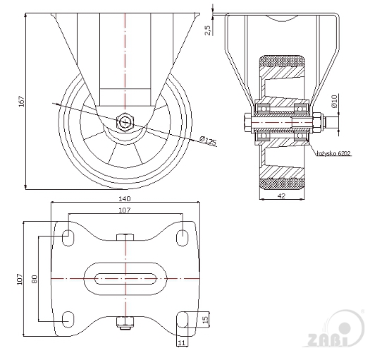 Polyuretánové koleso 125 mm pevná vidlica