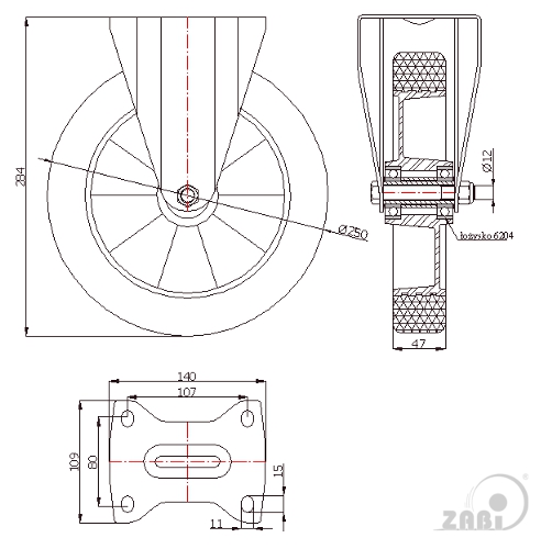 Polyuretánové koleso 250 mm pevná vidlica