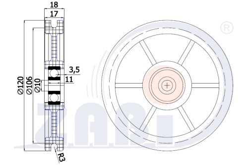 Kladka plastová profilovaná 120mm s ložiskom