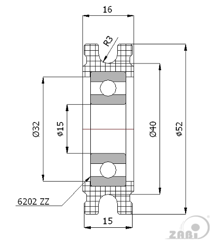 Kladka plastová profilovaná 52 mm s ložiskom