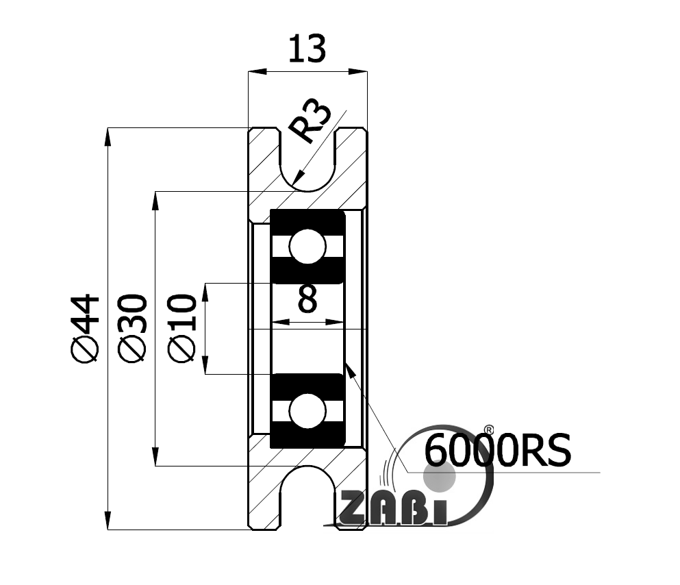 Kladka kovová s ložiskom 44 mm ZABI