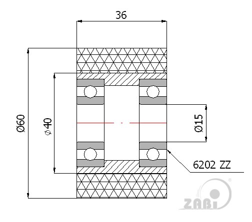 Rolňa polyuretánová s ložiskom 60 mm ZABI