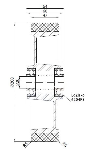 Polyuretánové koleso 200 mm samostatné