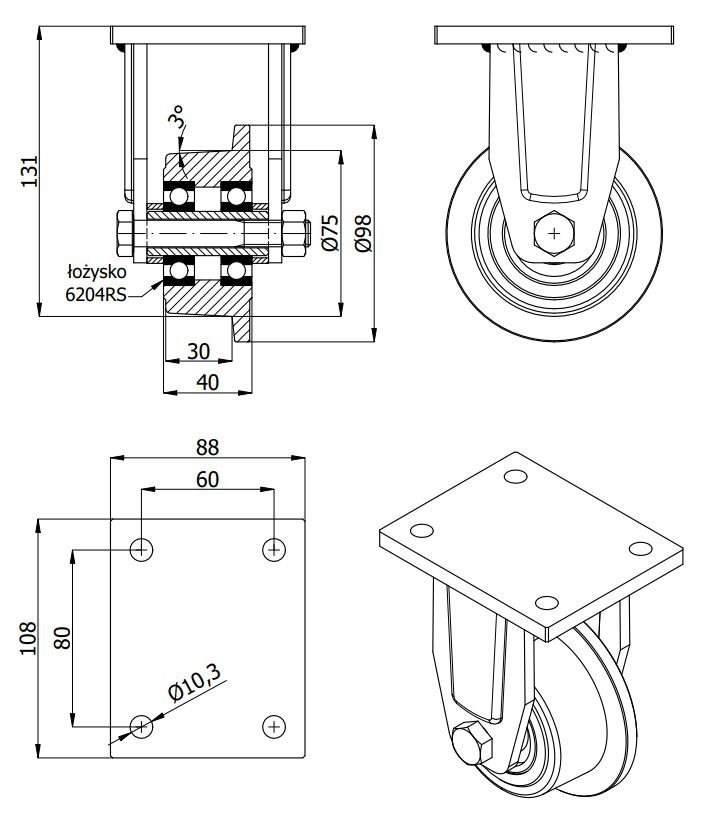 Koleso s nákolkom ve vidlici 100 mm